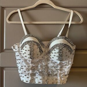 AKIRA White Embellished Crop Top